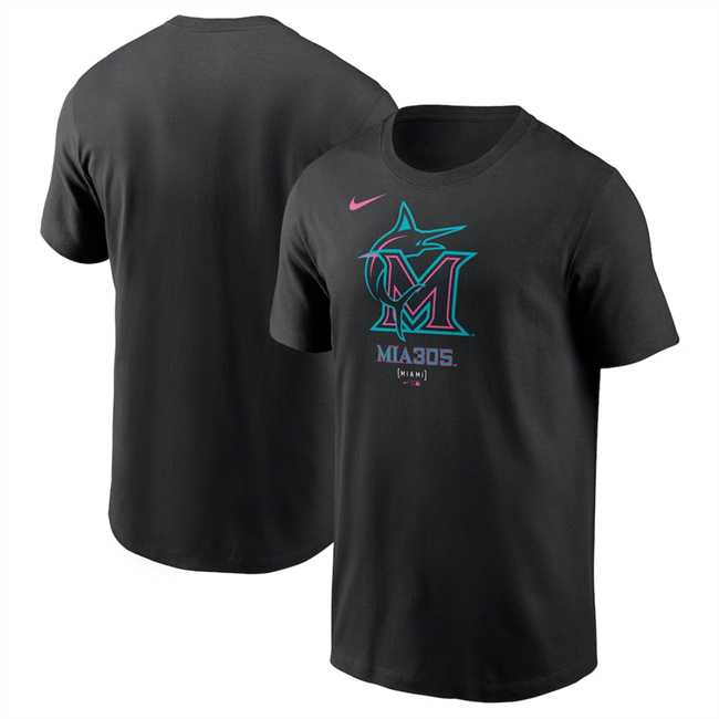 Men's Miami Marlins Black 2025 City Connect Large Logo T-Shirt,We sell and wholesale Men's Miami Marlins Black 2025 City Connect Large Logo T-Shirt on line form chian!